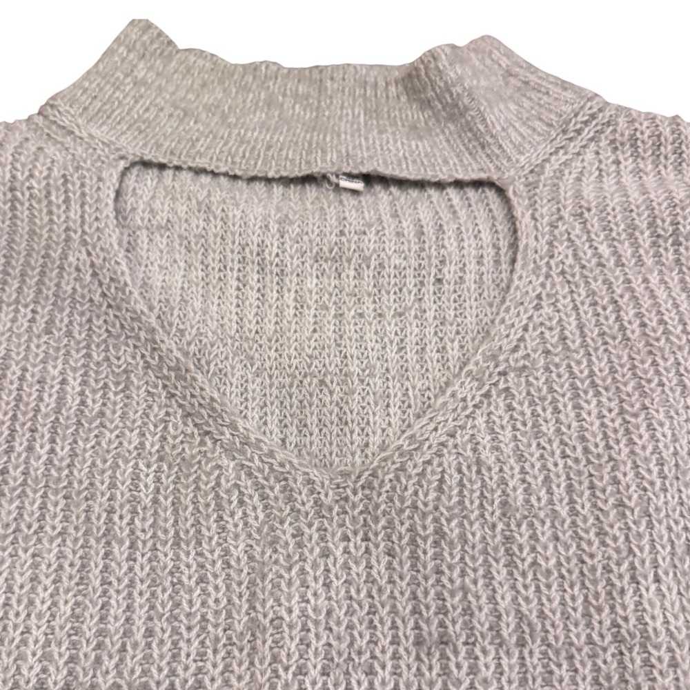 Woven Heart Ribbed Knit Chest & Sleeve Cutout w Ties Sweater - Picture 3 of 7